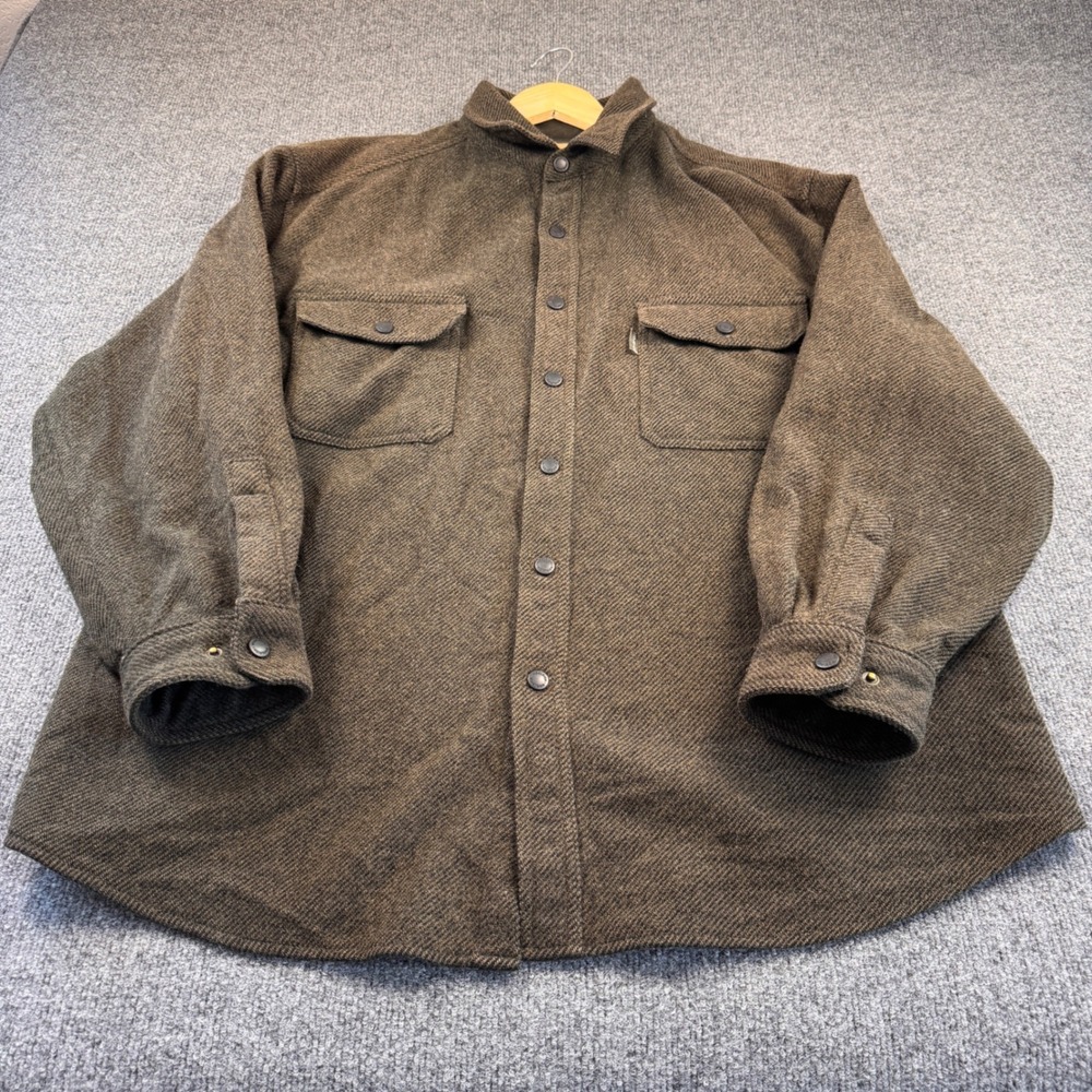 Woolrich Shirt Jacket Mens 2XL Brown Excellent Twill Snap Front Heavyweight